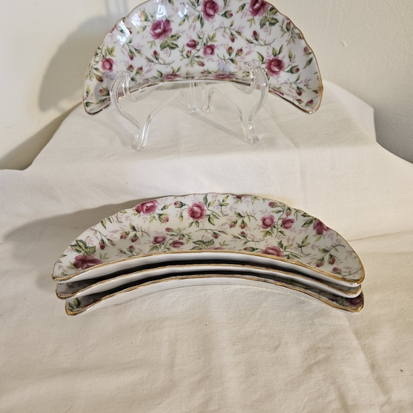 4 Lefton China Half Moon, Salad Pink Floral Handpainted Dishes #793R - Picture 2 of 4